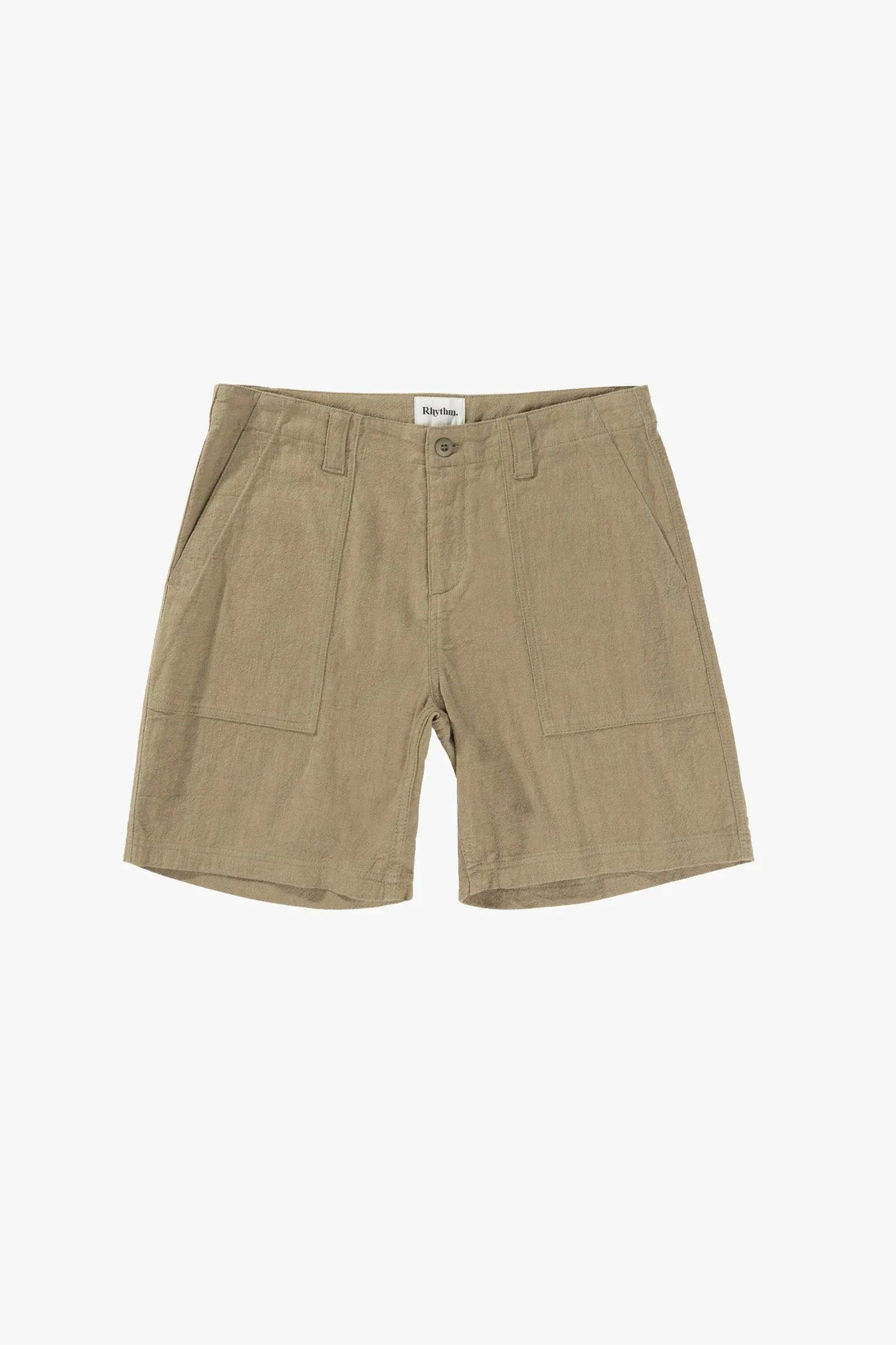 Worn Path Textured Linen Shorts- Olive