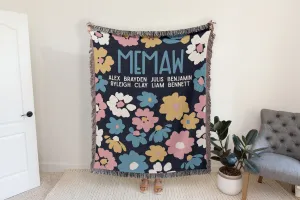 Woven Blue Floral Mother Blanket with Names