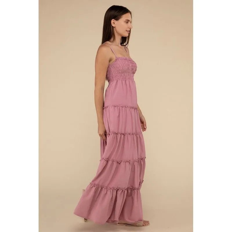 Woven Smocked Top Tiered Cami Maxi Dress