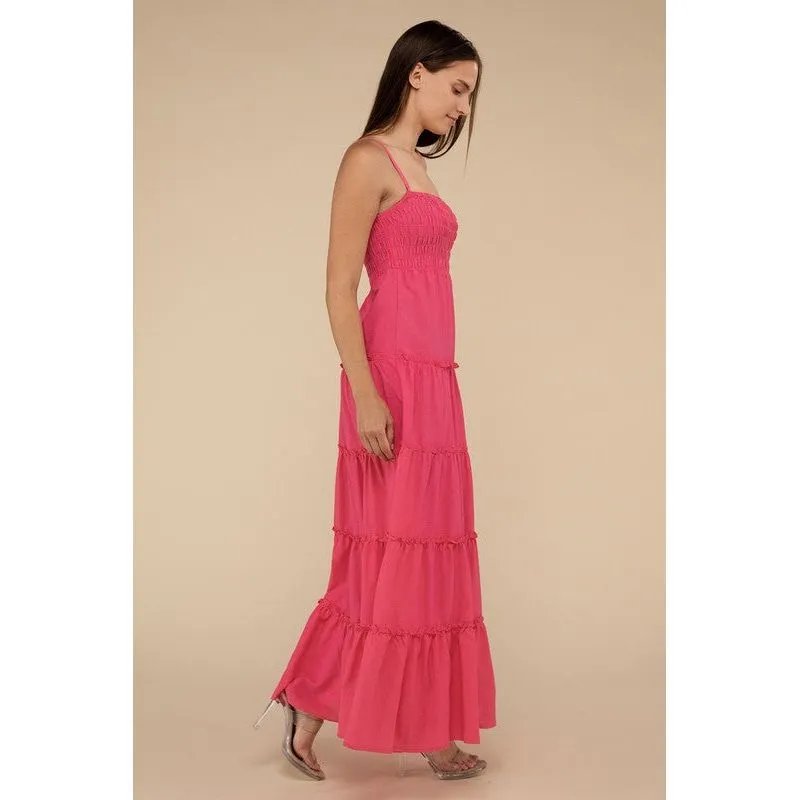 Woven Smocked Top Tiered Cami Maxi Dress