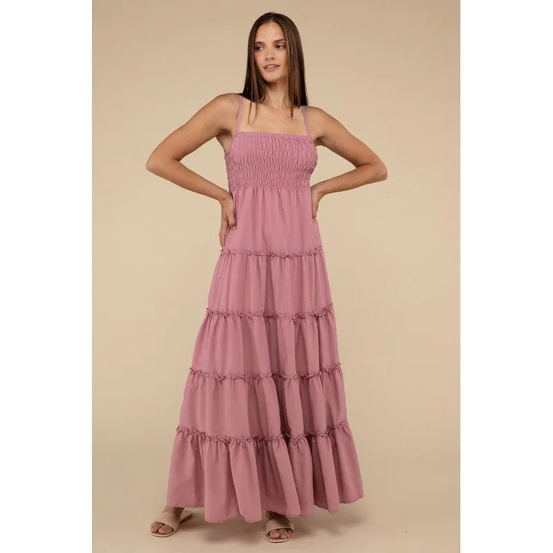 Woven Smocked Top Tiered Cami Maxi Dress