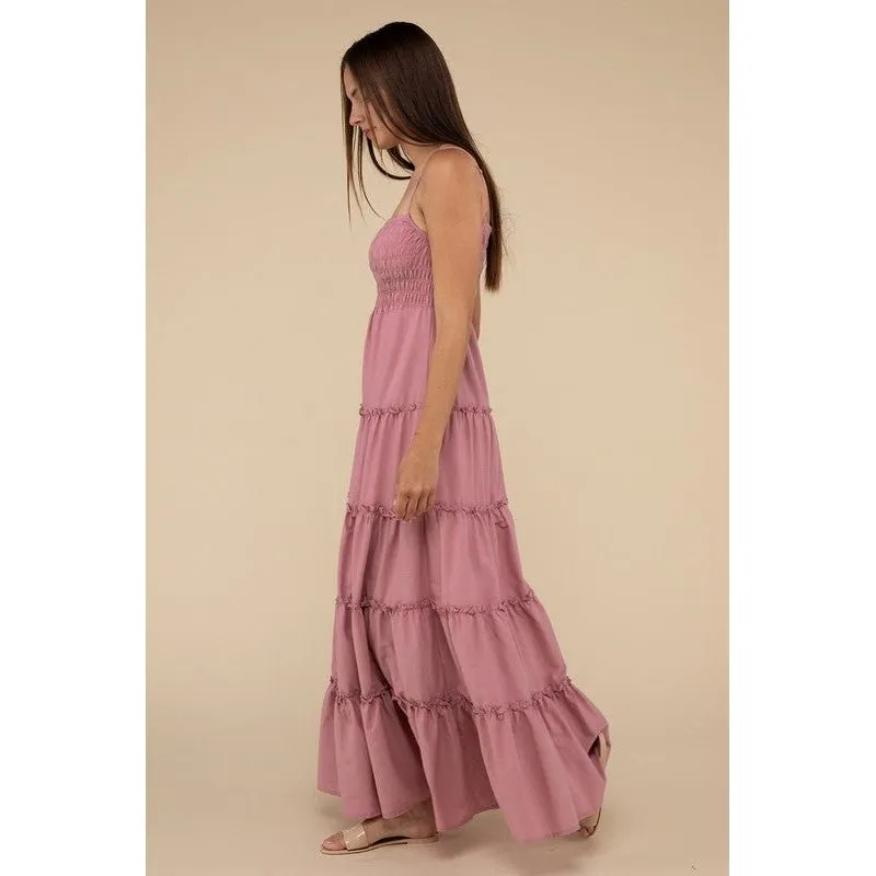 Woven Smocked Top Tiered Cami Maxi Dress