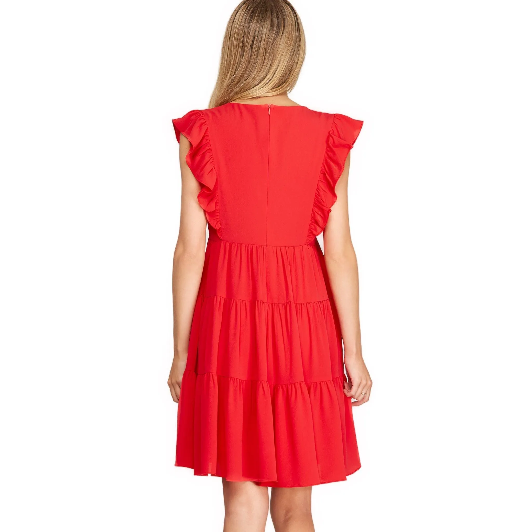 Woven V Neck Midi Dress with Ruffles in Assorted Colors