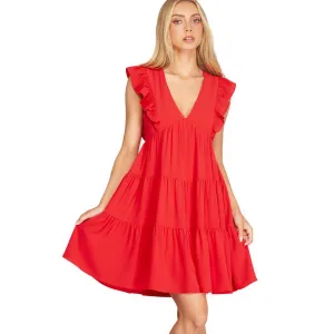 Woven V Neck Midi Dress with Ruffles in Assorted Colors