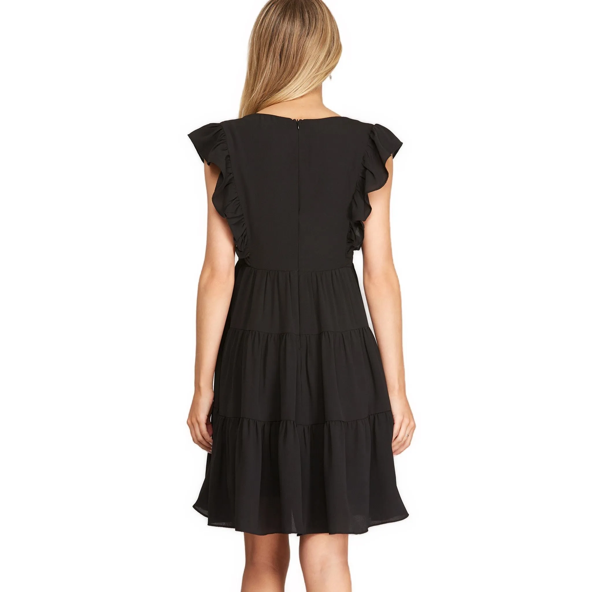 Woven V Neck Midi Dress with Ruffles in Assorted Colors
