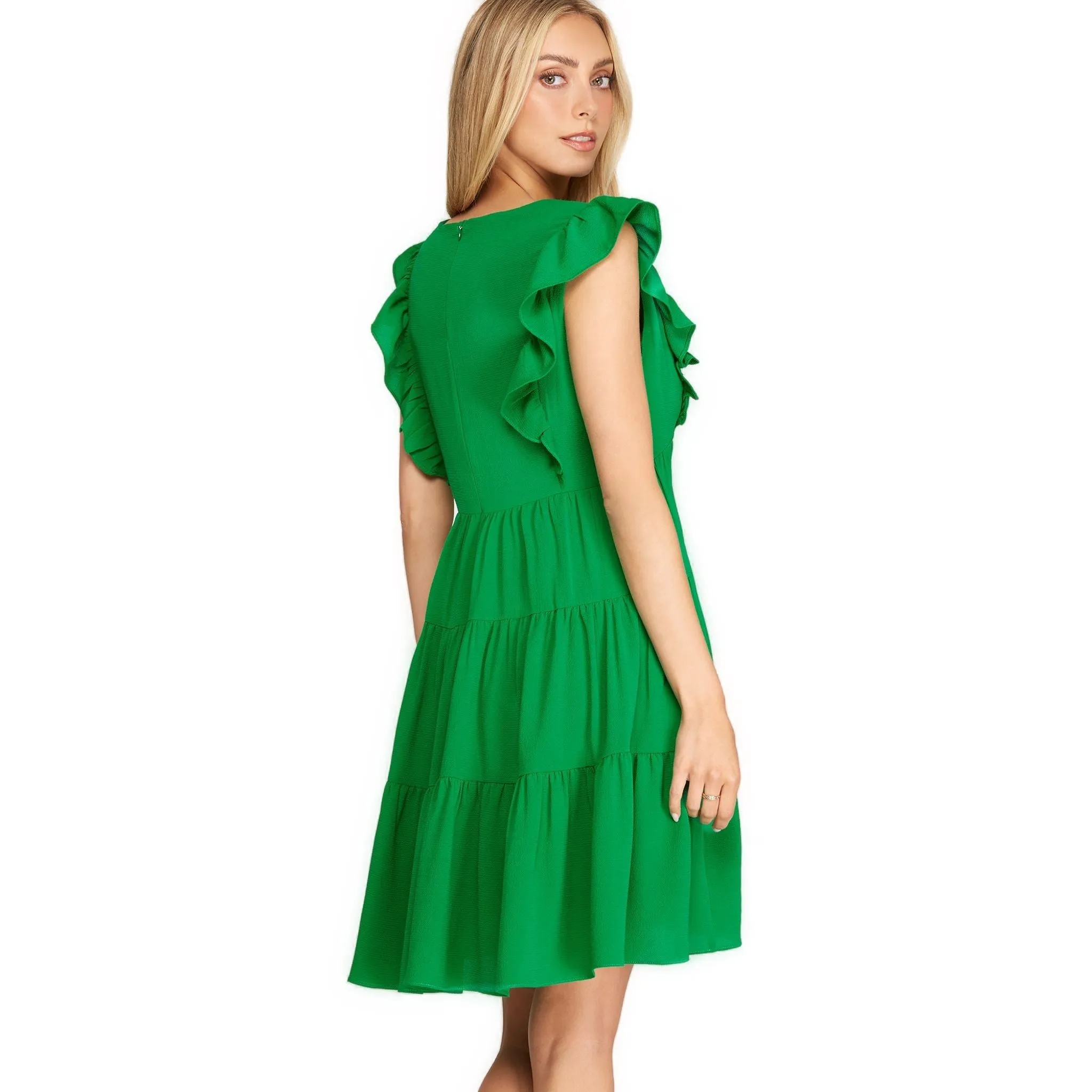 Woven V Neck Midi Dress with Ruffles in Assorted Colors