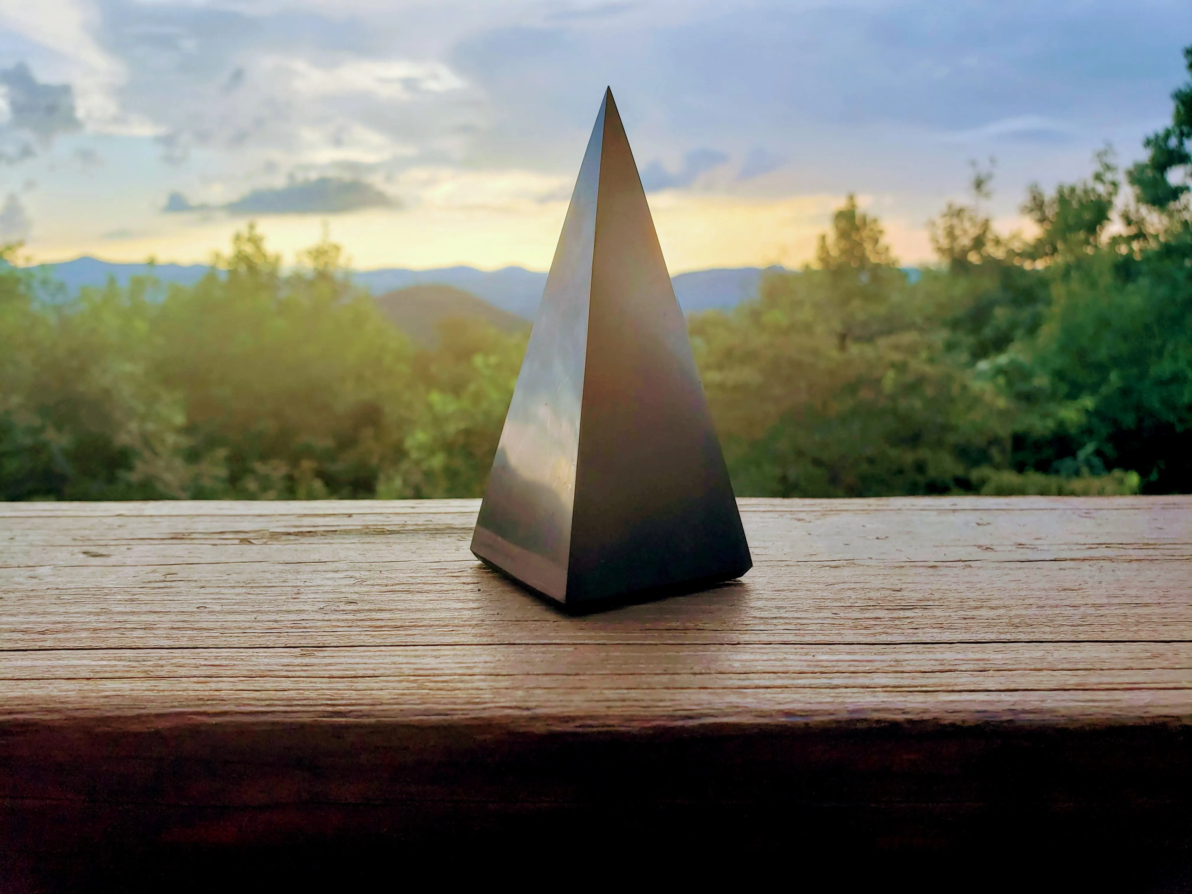 XL Polished Shungite Pyramid - 8.5 inch Reiki-Charged Power Pyramid