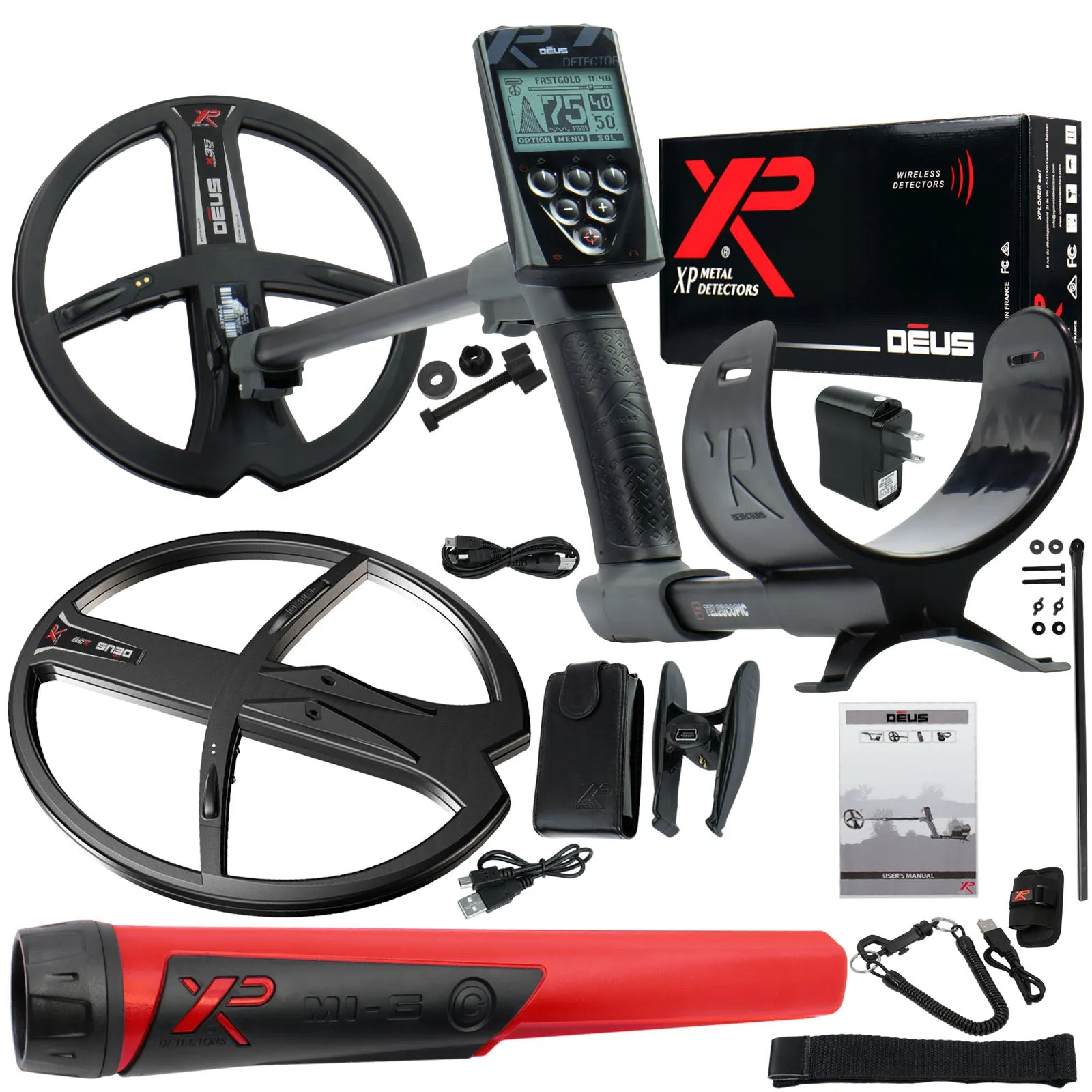 XP Deus Detector w/ MI-6 Pinpointer, Remote Screen & 2 X35 Coils