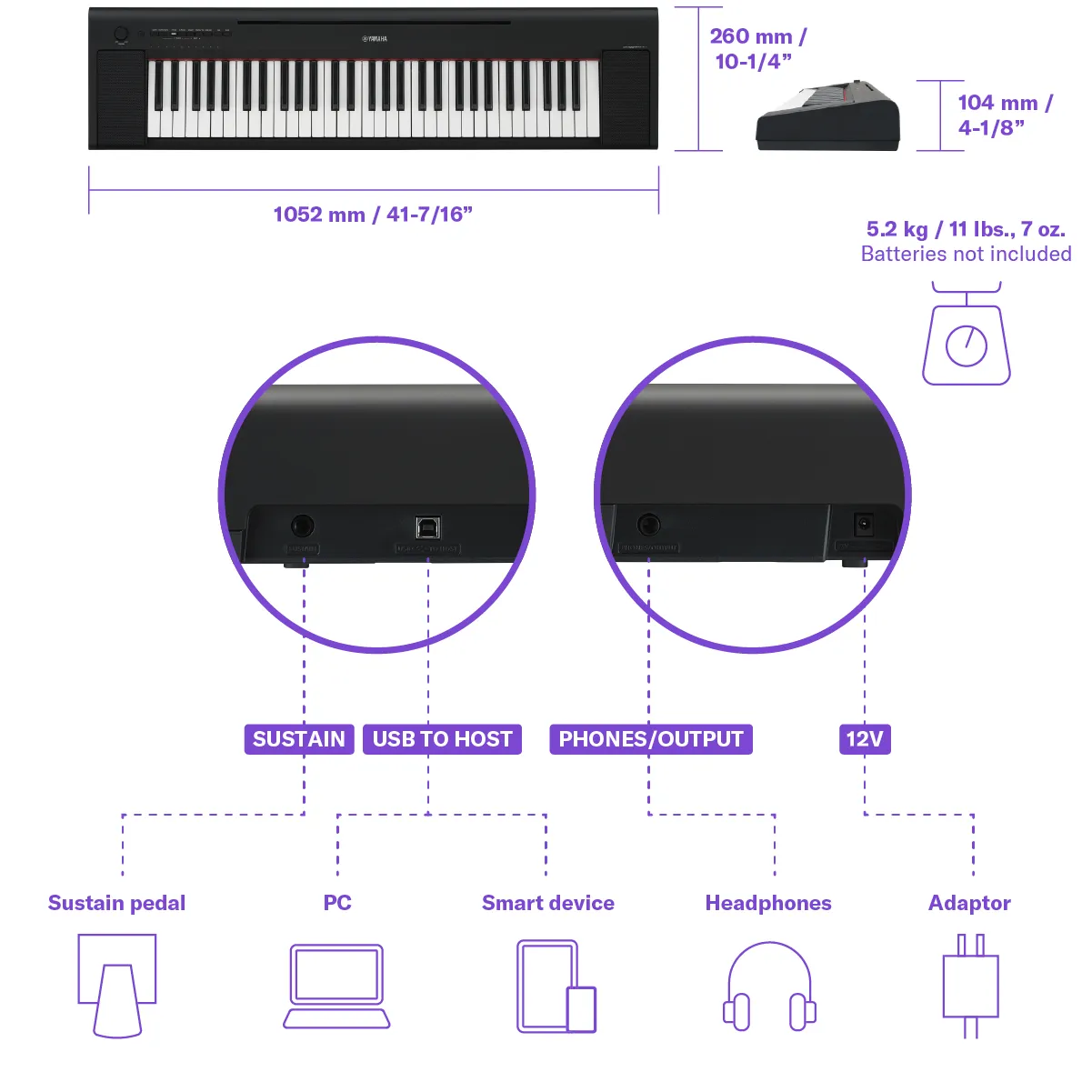 Yamaha NP-15WH Piaggero Portable Piano - White