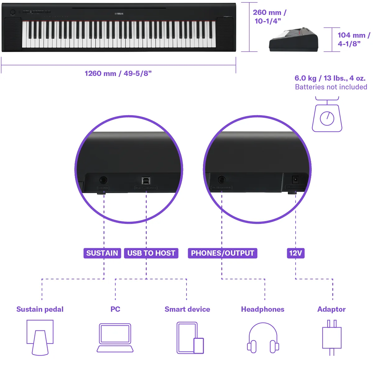 Yamaha NP-35WH Piaggero Portable Piano - White