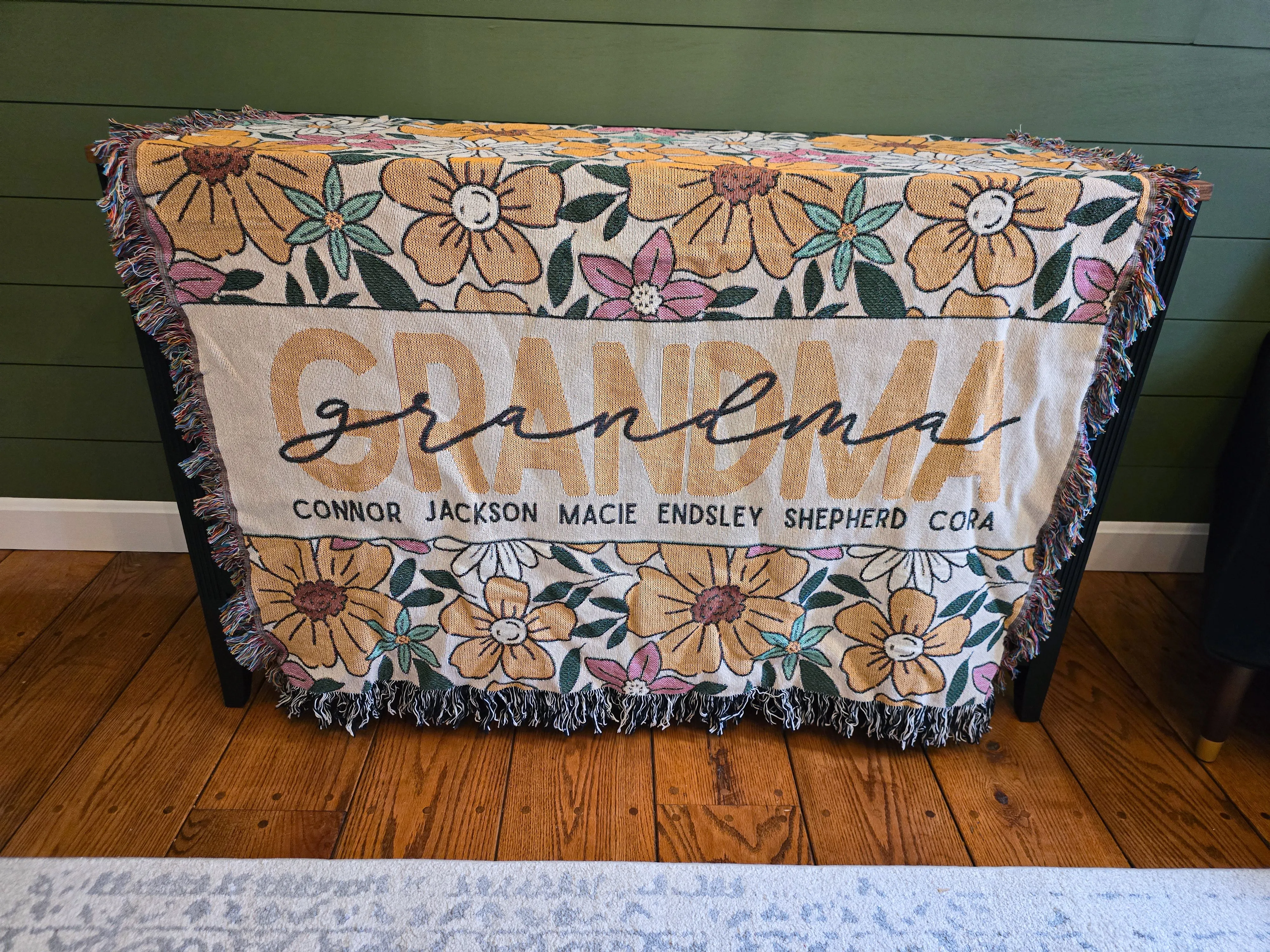 Yellow Floral Mother Blanket with Names