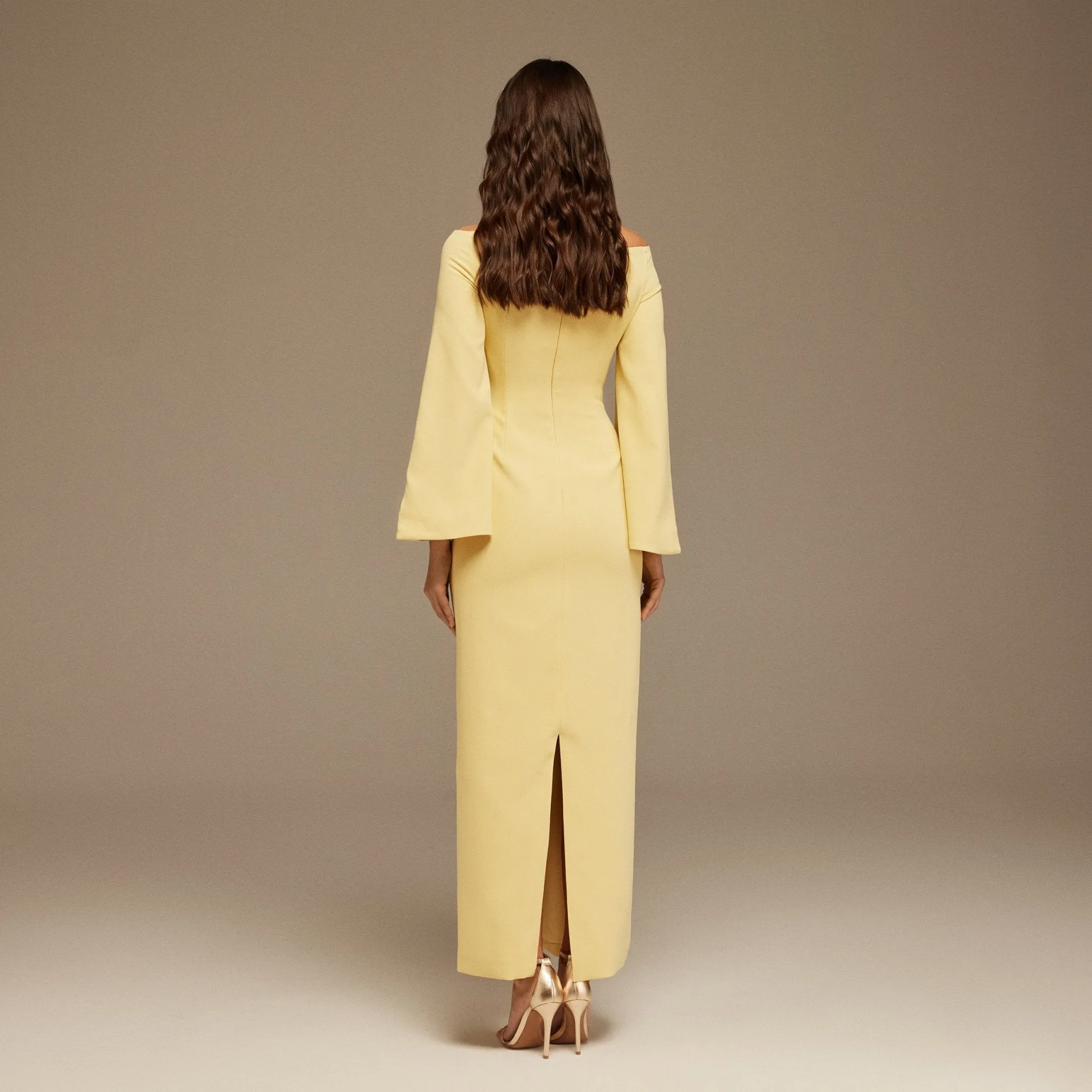 Yellow Off-Shoulder Crossover Top Maxi Dress