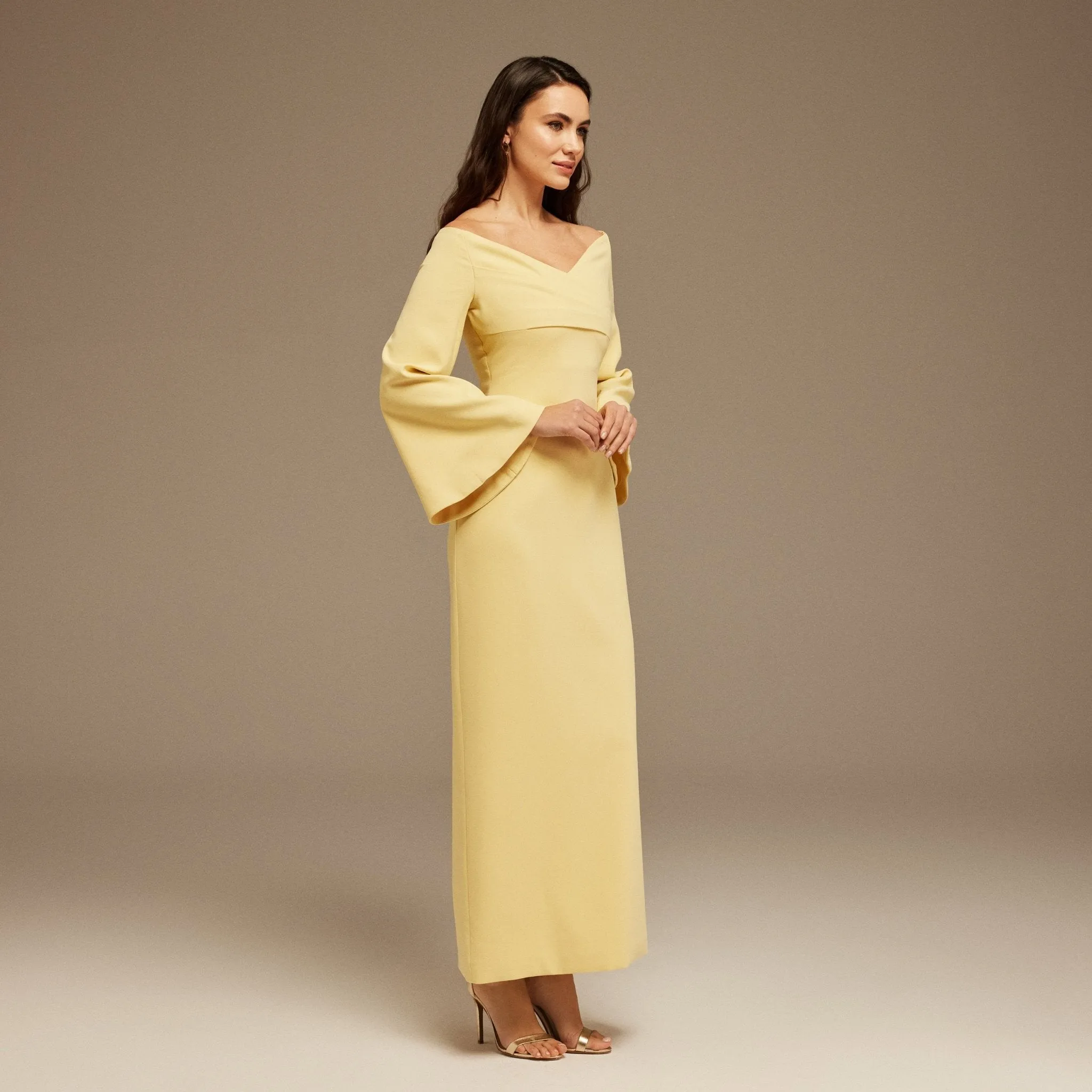 Yellow Off-Shoulder Crossover Top Maxi Dress