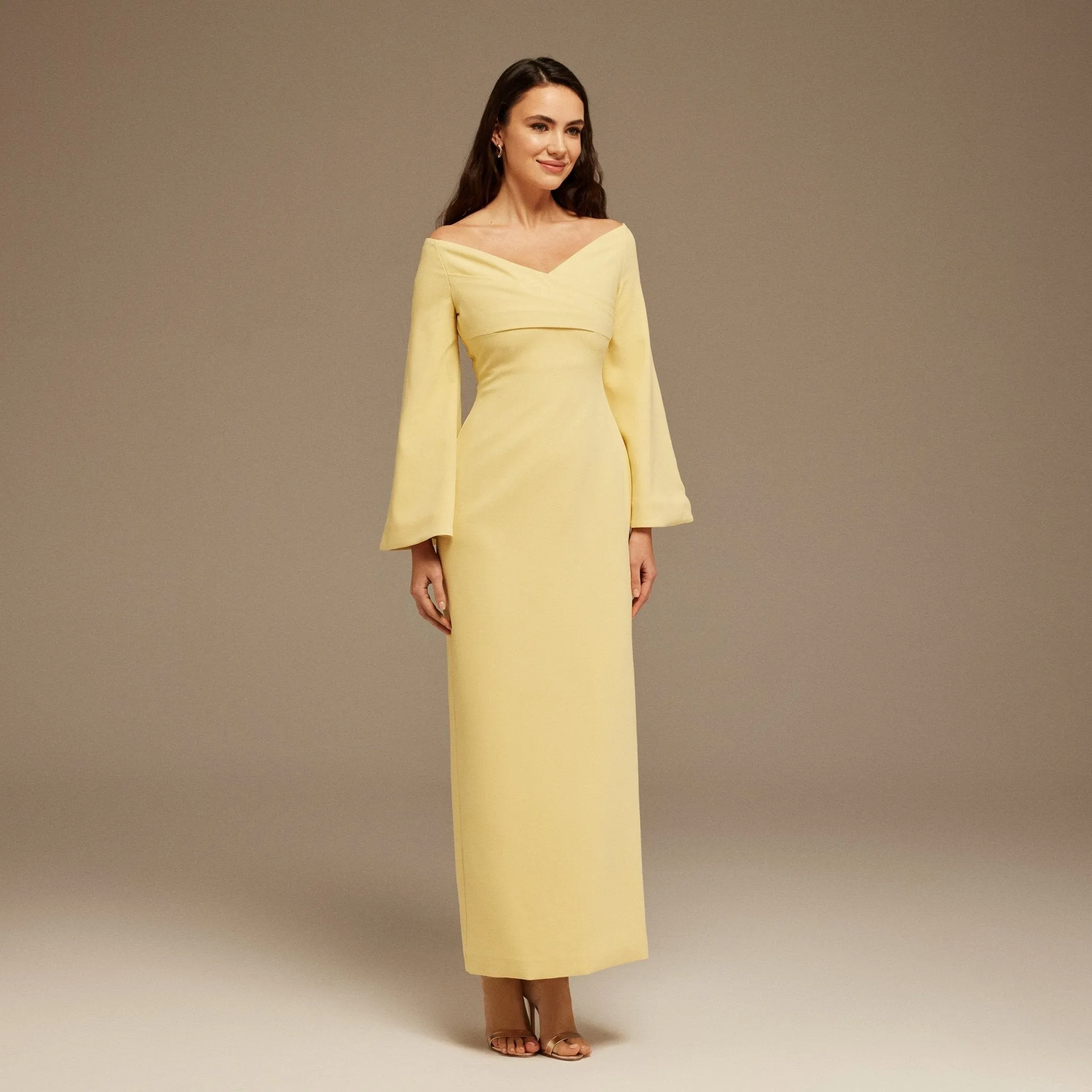 Yellow Off-Shoulder Crossover Top Maxi Dress