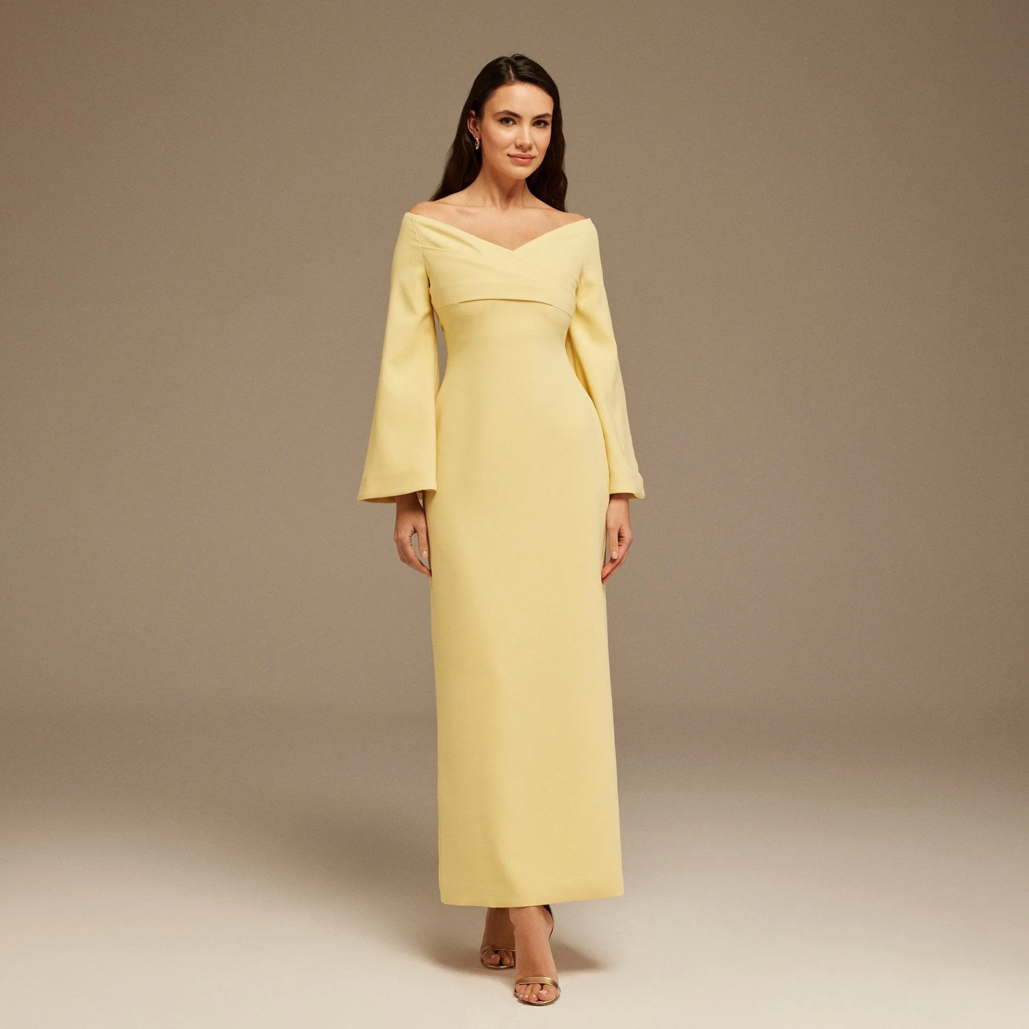 Yellow Off-Shoulder Crossover Top Maxi Dress