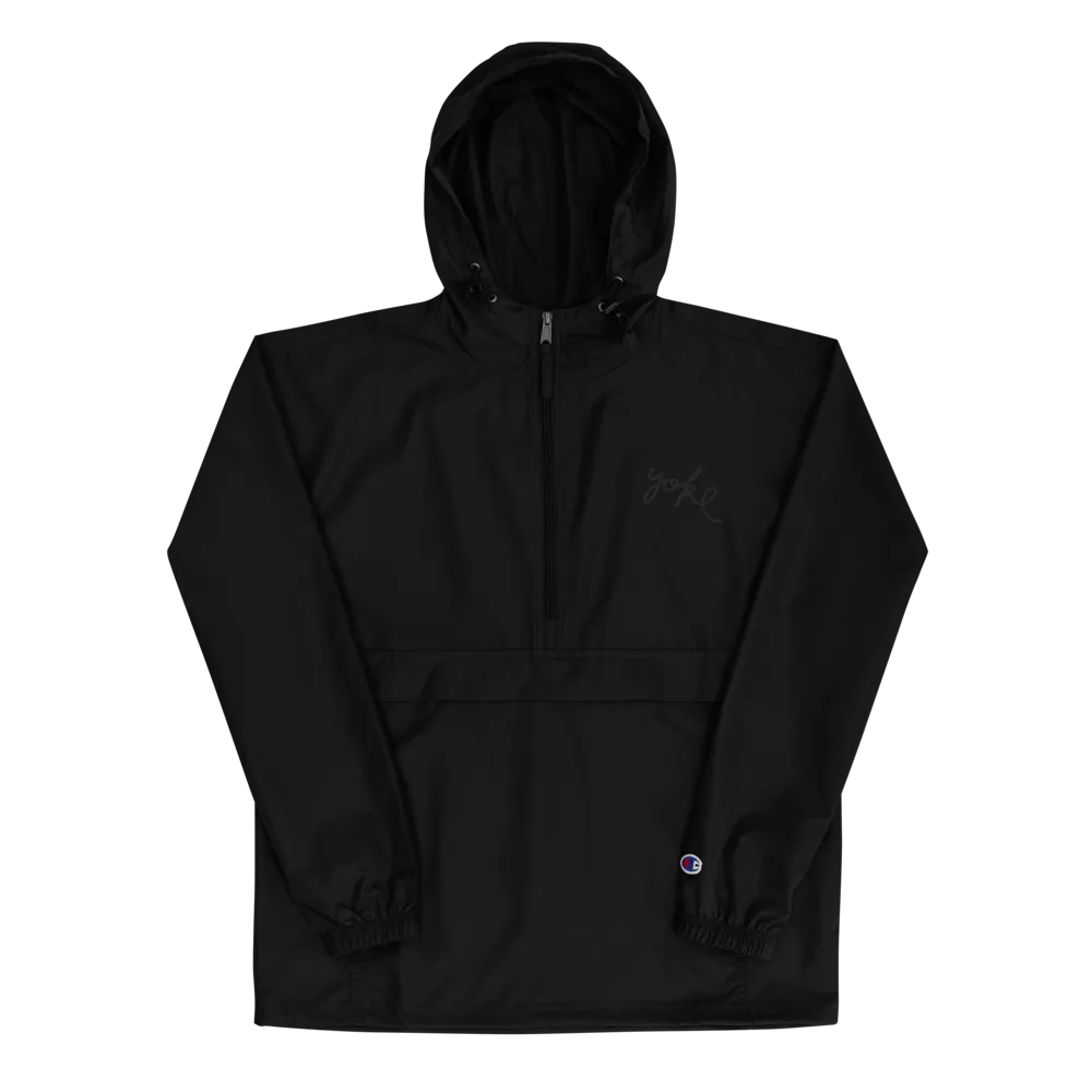 Yoke & Co. Script - Champion Packable Jacket - Black on Black