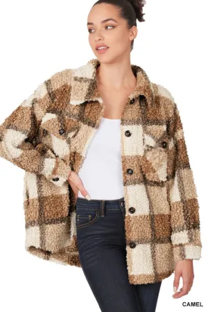 ZENANA Sherpa Plaid shacket With Pockets