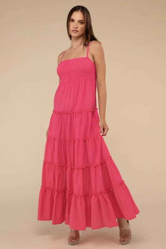 ZENANA Woven Smocked Top Tiered Cami Maxi Dress