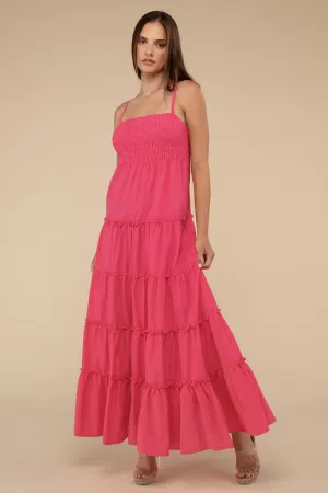 ZENANA Woven Smocked Top Tiered Cami Maxi Dress