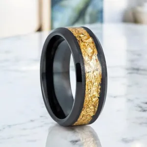 ZORYN | Black Tungsten Ring, Gold Foil Inlay, Beveled, 8mm