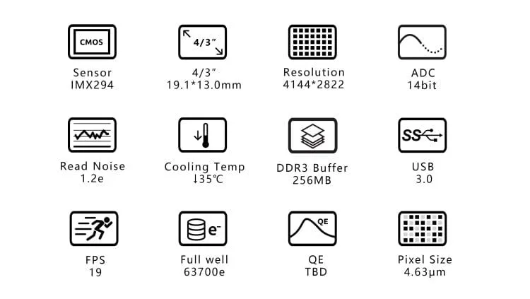 ZWO ASI294MM Pro 11.7MP USB 3.0 Cooled Monochrome Astronomy Camera - ASI294MM-P